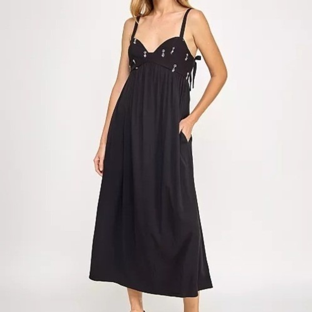 Beauty & Grace Embellished Sleeveless Midi Black Sweetheart Dress Juniors L NWT